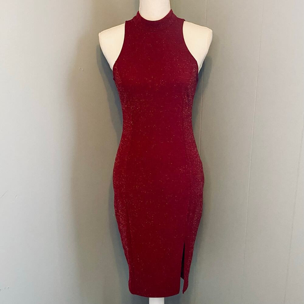 Windsor Red Sparkle High Neck Sleeveless Sheath Bodycon Party Dress